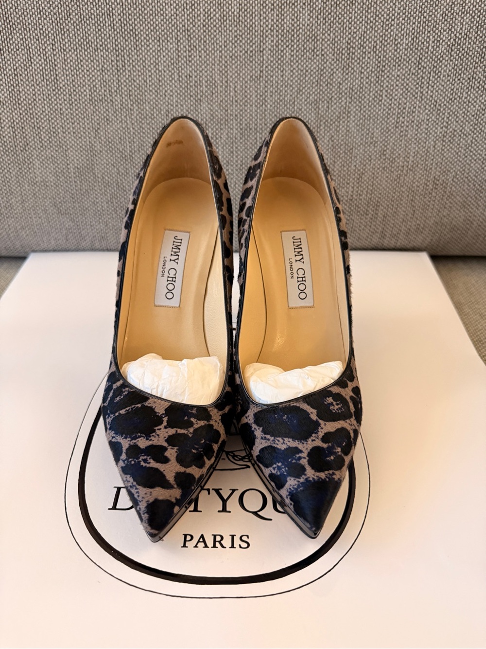 Jimmy Choo Leopard-Print Pointed Toe Pumps in Black and Tan